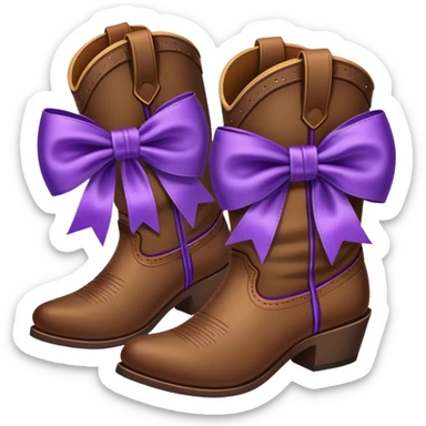 Brown cowboy boots with a purple bow  sticker