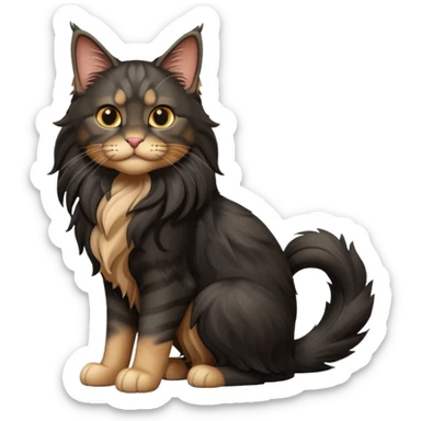 A 3D cartoon jet-black Maine Coon cat with large , glossy mane, soft spotlighting, cinematic 3D Memoji-style lighting. full body or half body. sticker