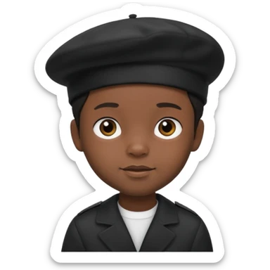 male dark toddler with beret sticker