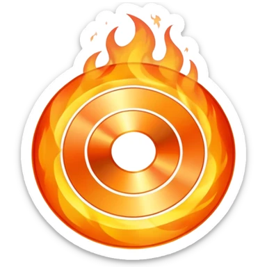 A minimalist CD disc with a subtle fire design, white flames sticker
