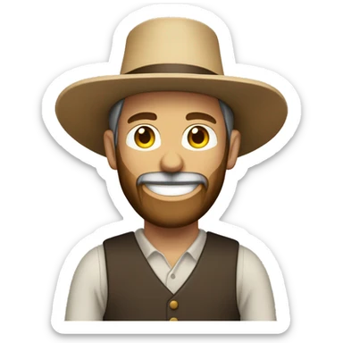Amish man white with brown straw hat building a building with beard smiling sticker