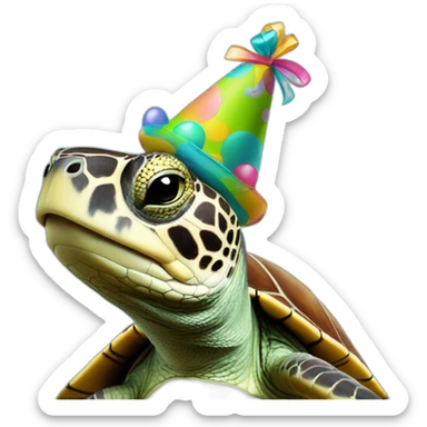Sea turtle head, wearing party hat in head sticker