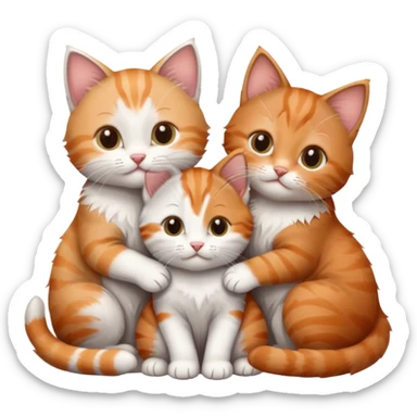 3 kittens cuddling together all different colours, the first one is grey and white, the second is ginger and white and the third is brown tabby and white sticker