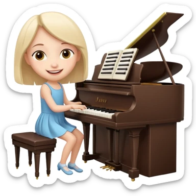 A cute girl in funny animated style , cartoon is playing the piano, full pose sticker
