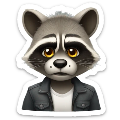 angry cool raccon with ears and nose piercing and a side hairdoo sticker