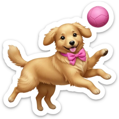girly dog with a pink bow jumping in the air to catch a ball sticker