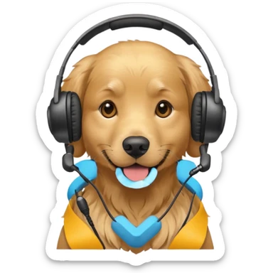 golden retriever, headset on, friendly and approachable sticker