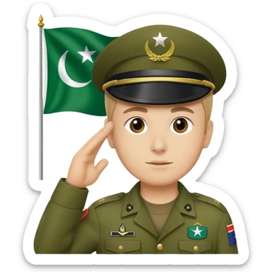 soldier saluting in front of the flag of Pakistan with a clear sky background sticker