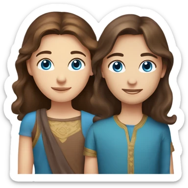 caucasian blue eyed woman with long brown hair holding hands with tall caucasian boy with dark brown hair and brown eyes sticker