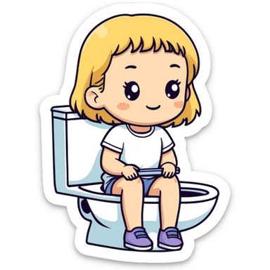 Girl with freckles and blonde hair sitting on toilet  sticker
