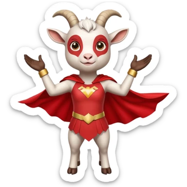 white female goat wearing a read cape like superman sticker