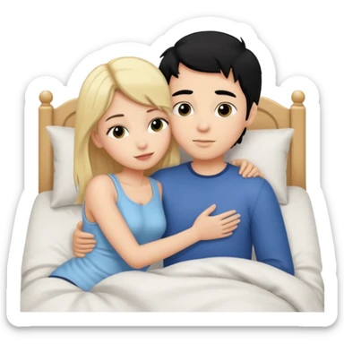 Blonde hair girl black hair boy. Cuddle n kissin in bed sticker