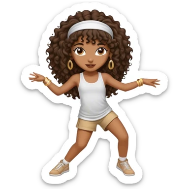 Dancing brown girl with long darn brown curly hair with headband hip hop sticker