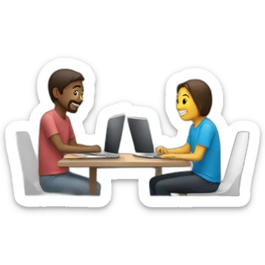 two people sitting across a table using macbooks sticker