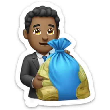 man with money bag in blue cloths sticker