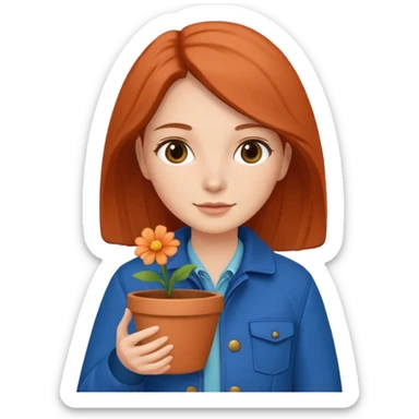 woman holding a flower pot in jacket sticker