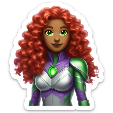 dc comics starfire glowing green eyes red curly long hair, purple and silver spacesuit with no helmet no green jewels sticker