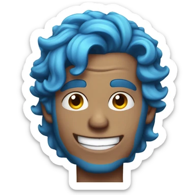 blue hair updo muscle man smiling with scars on eyes sticker