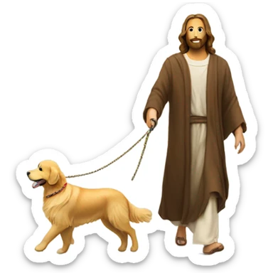 Jesus walking golden retriever  sticker