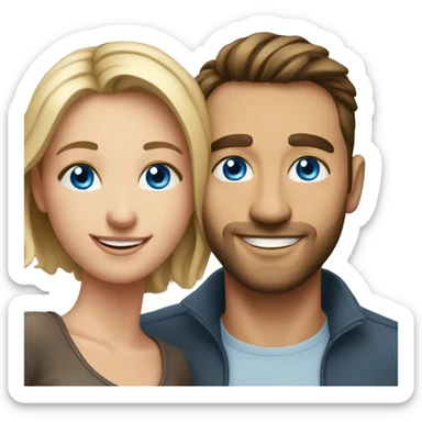 smiling couple indoors portrait blue eyes on man  sticker