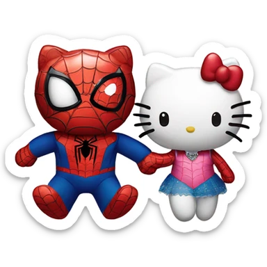 spider-man and hello kitty holding hands sticker