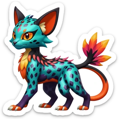 Spooky Colorful Glossy Shiny Liepard-Noivern-Litten-Sprigatito-Pokémon-fusion-creature (full body) sticker