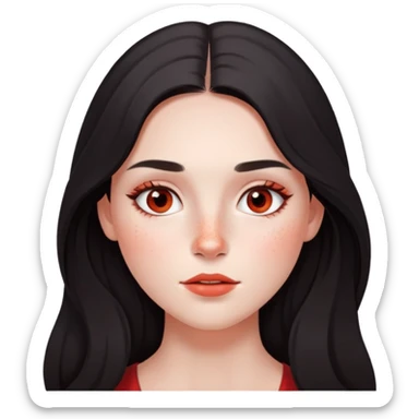 girl with dark long hair, subtle makeup, and red freckles across nose and cheeks sticker
