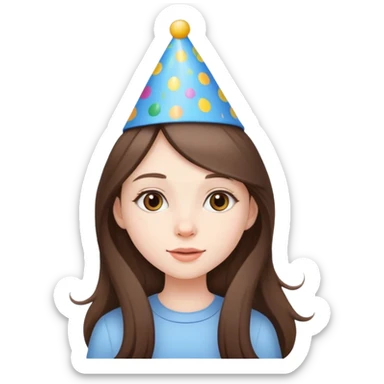  beautiful pale brunette girl with long hair with birthday cap sticker