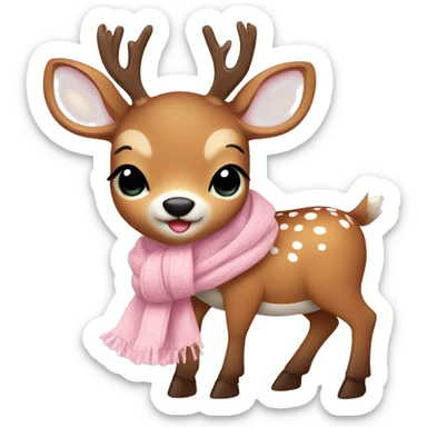 cute deer with baby pink scarf and bow sticker