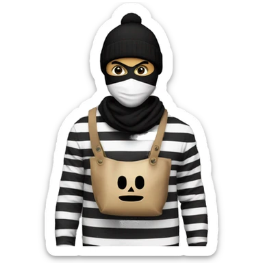 Robber,black and white striped shirt,black mask, money bag black beanie sticker