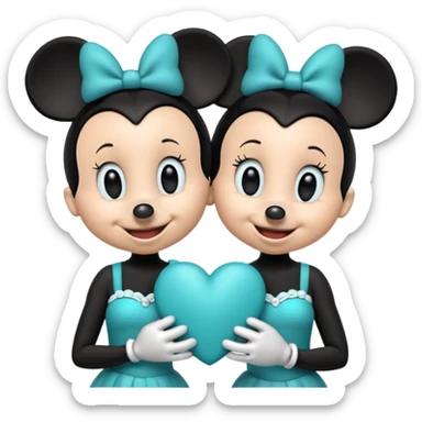 Mickey Mouse and Minnie Mouse with a teal blue heart  sticker