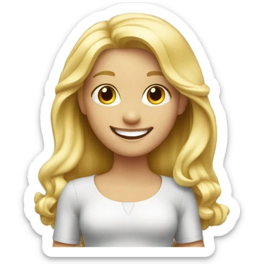 happy blonde girl showing iphone sticker