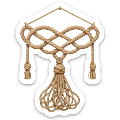 Macramé icon, intricate knot patterns, natural cords, woven texture, minimalistic style, clean lines, transparent background. sticker
