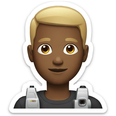  young black male with a beard and buzz cut holding a video camera sticker