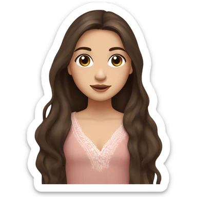 pale pretty brunette girl with really really long dark brown straight little bit wavy hair with brown eyes and wearing a brown boho top wearing eyeliner and wearing a pink lily flower in her hair sticker