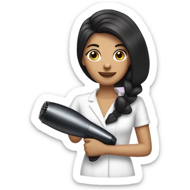 Dark haired hair dresser holding hair dryer  sticker