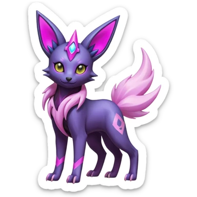 White and magenta pastel soft glossy smooth alloy divine holy legendary epic ethereal fantasy cyperpunk futuristic feral Manectric-Luxray-Umbreon-Espeon-Amaura-Electrike-fusion-creature  sticker