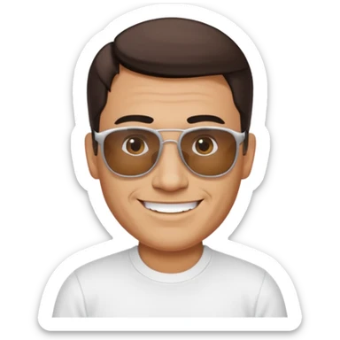 Mexican with a 60 40 combover with the left side a little bit on the face grinning with sunglasses sticker