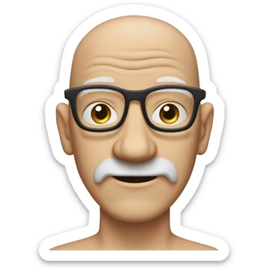 bald white man with a large wrinkled forehead, thin square glasses and a beard that forms a square above and below the mouth, always white with his hands open over his ears as if to be able to hear better. sticker