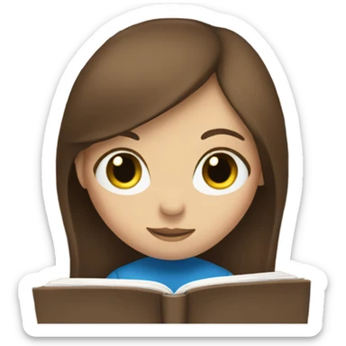 A girl with brown hair and blue eyes is reading a book sticker