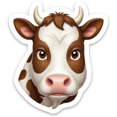 cinematic-noble-brown-and-white-cow calf-portrait-emoji,-poised-and-regal,-with-a-large,-sturdy-build-and-a-beautifully-patterned-hide-of-rich-brown-accented-by-crisp-white-patches,-deep-set-soulful-brown-eyes,-simplified-yet-sharp-and-sophisticated sticker