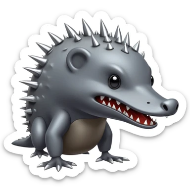 a fantastical dangerous and spooky electric platypus merged with a hedgehog with sharp teeth, metal electric spikes, and strong fangs, electricity and lightning coming, menacing look sticker
