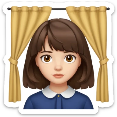 Girl with medium wavy/straight brown hair and curtain bangs  sticker