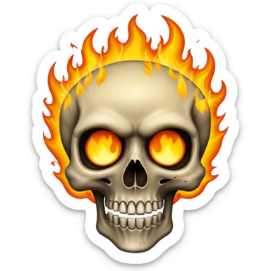 A burning skull with fire coming out of where the eyes sticker