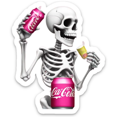 Skeleton drinking a pink Diet Coke sticker