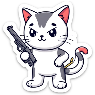 cartoon sticker of a cat holding a gun sticker