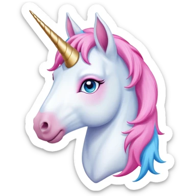head of an anthropomorphised female unicorn horse, relaxed pose sticker