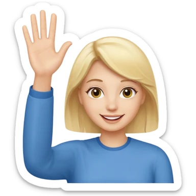 friendly person waving hello, cheerful expression, simple and clear design sticker