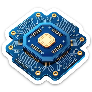 Emoji: a futuristic microchip labeled ‘Roxson AI’ with glowing circuits and neural network connections. Sci-fi design, deep blue and neon aesthetics. sticker