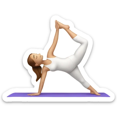 White woman with long brown hair in yoga position sticker